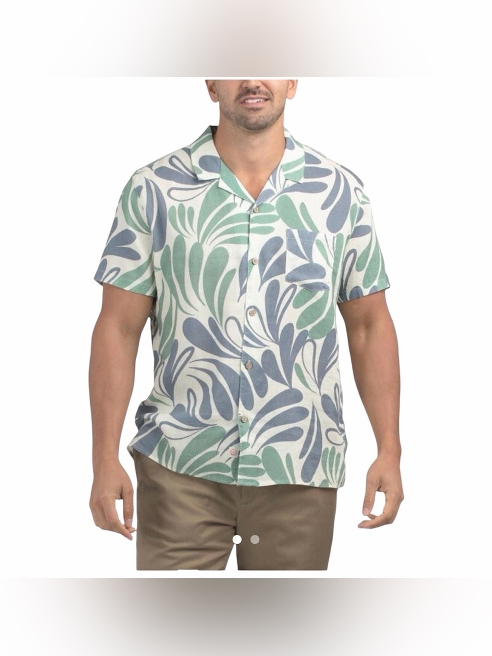 Marine Layer Linen Blend Short-Sleeve Button-Up Green & Blue Leaf Shirt Size XL